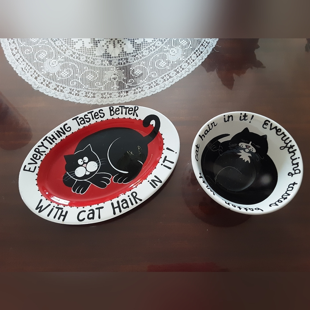 Cat Bowl And Plate Set.